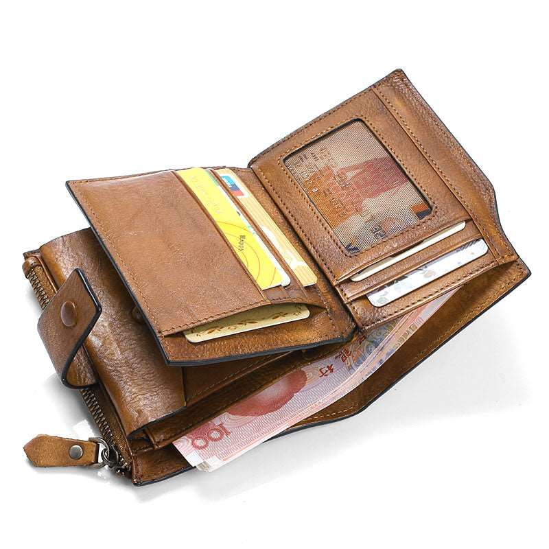 Men's Luxury Leather Retro Short Wallet - Classic Leather Bag