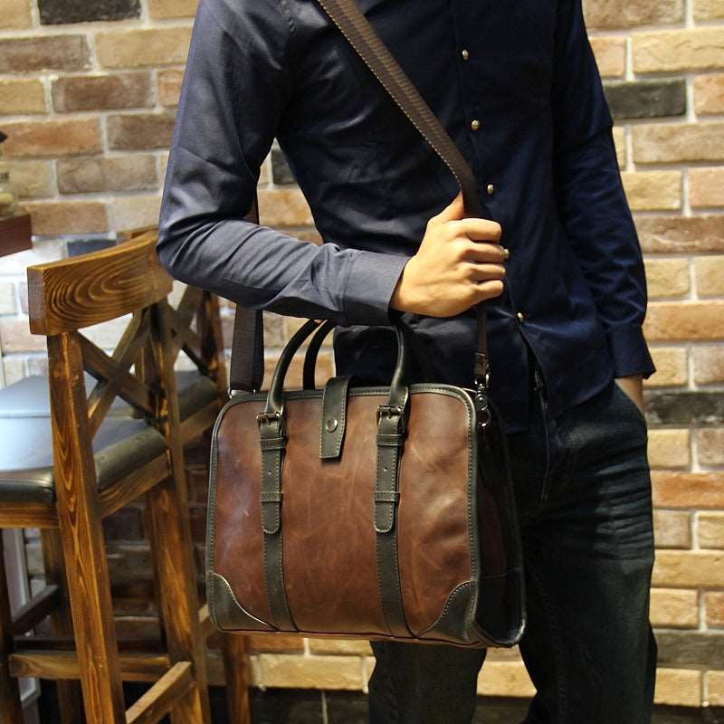 Men's Luxury Leather Shoulder Carry Briefcase - Classic Leather Bag