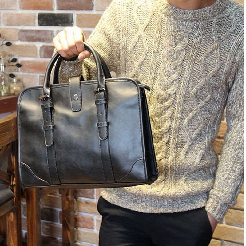 Men's Luxury Leather Shoulder Carry Briefcase - Classic Leather Bag