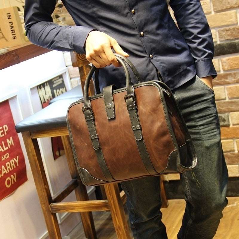 Men's Luxury Leather Shoulder Carry Briefcase - Classic Leather Bag