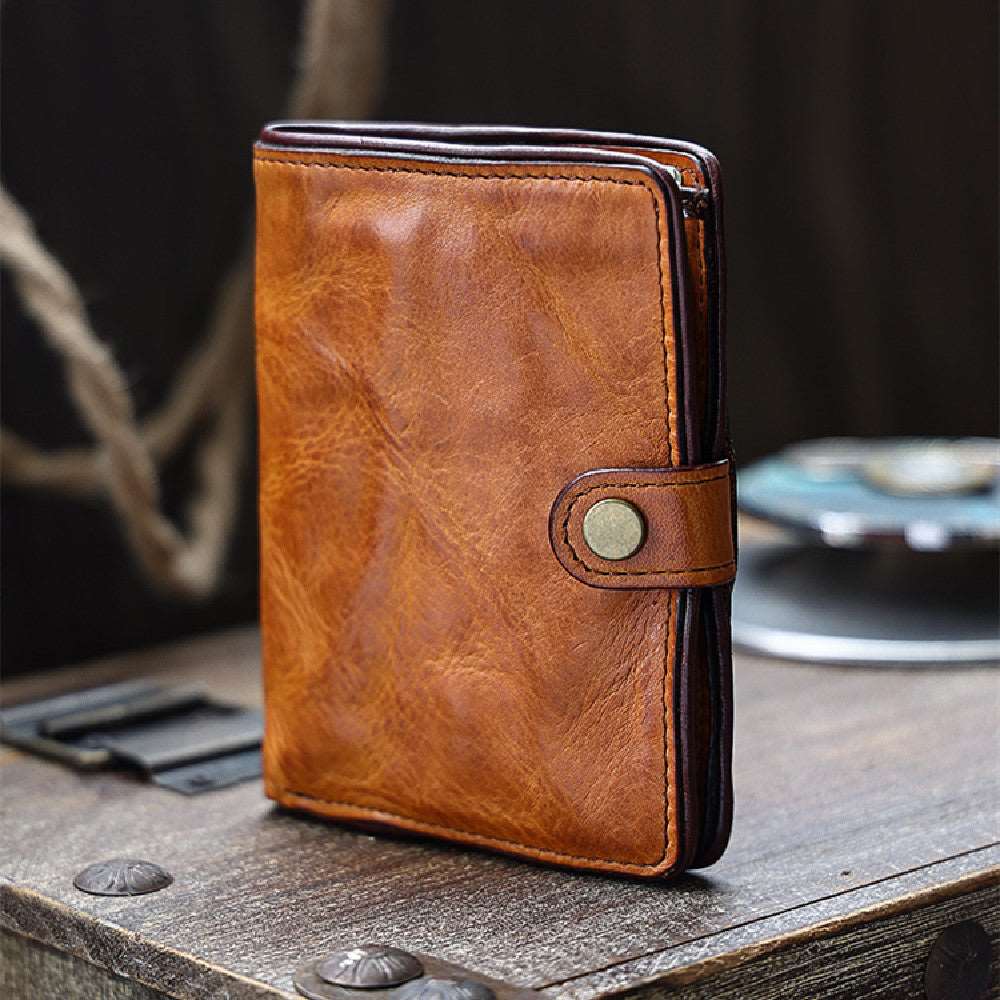 Men's Luxury Vegetable Tanned Short Leather Wallet - Classic Leather Bag