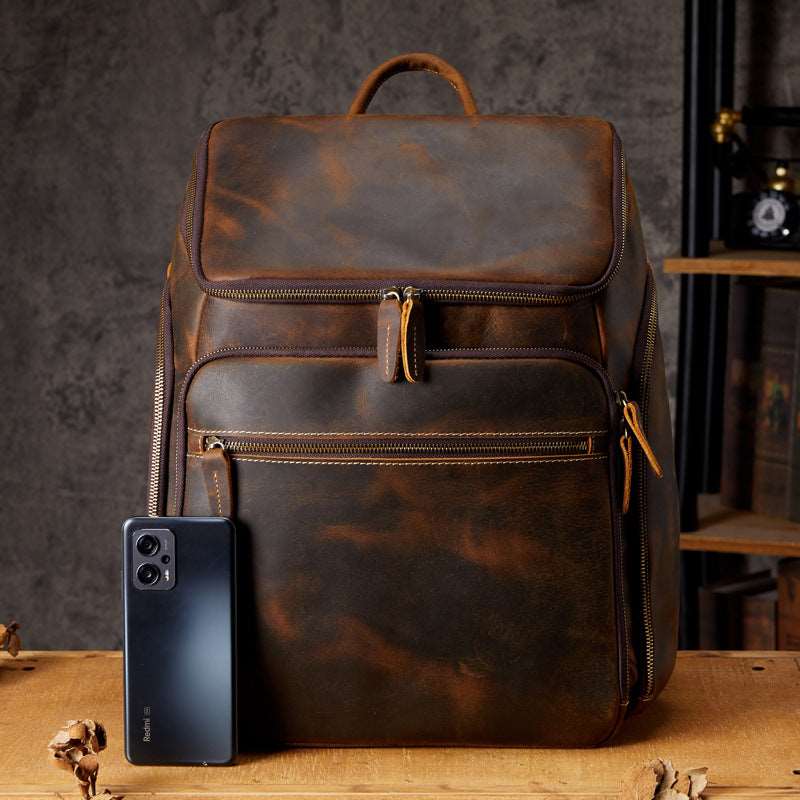 Men's Luxury Vintage Leather Computer Backpack - Classic Leather Bag