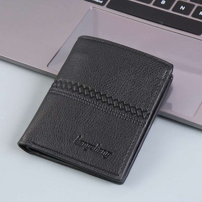 Men's Short Synthetic Leather Wallet - Classic Leather Bag