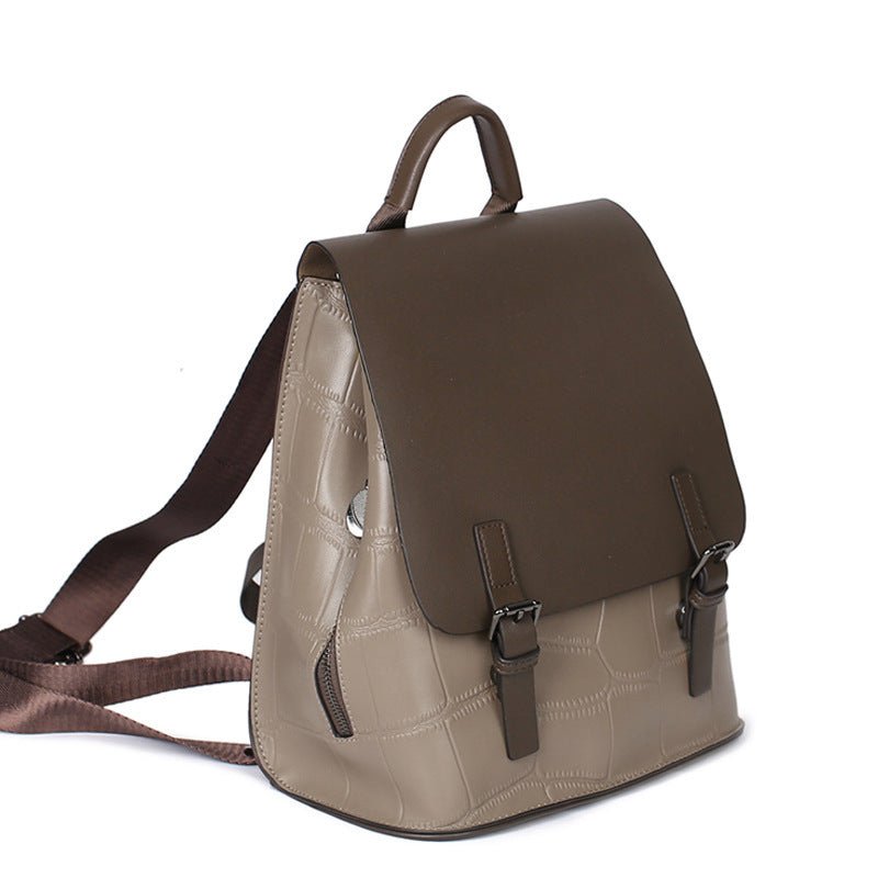 Women's Genuine Leather Assorted Color Simple Backpack - Classic Leather Bag
