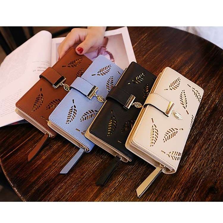 Women's Leaf Pattern Wallet - Classic Leather Bag