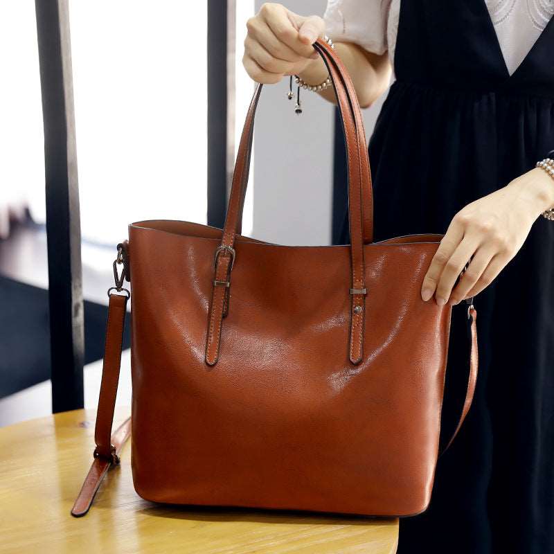 Women's Leather Minimalist Tote Bag - Classic Leather Bag