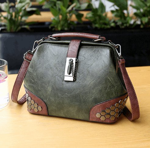 Women's Lock Chain Rivets Crossbody Shoulder Bag - Classic Leather Bag