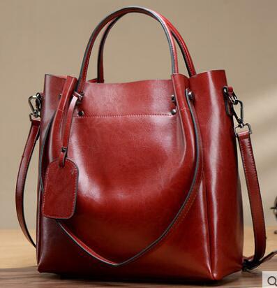 Women's Luxury Cowhide Leather Bucket Bag - Classic Leather Bag