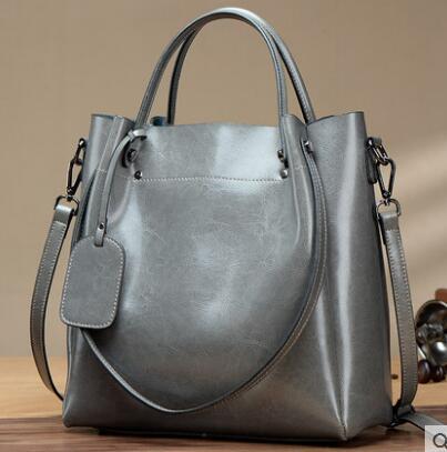 Women's Luxury Cowhide Leather Bucket Bag - Classic Leather Bag