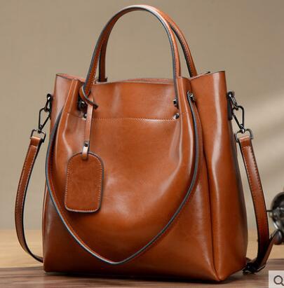 Women's Luxury Cowhide Leather Bucket Bag - Classic Leather Bag