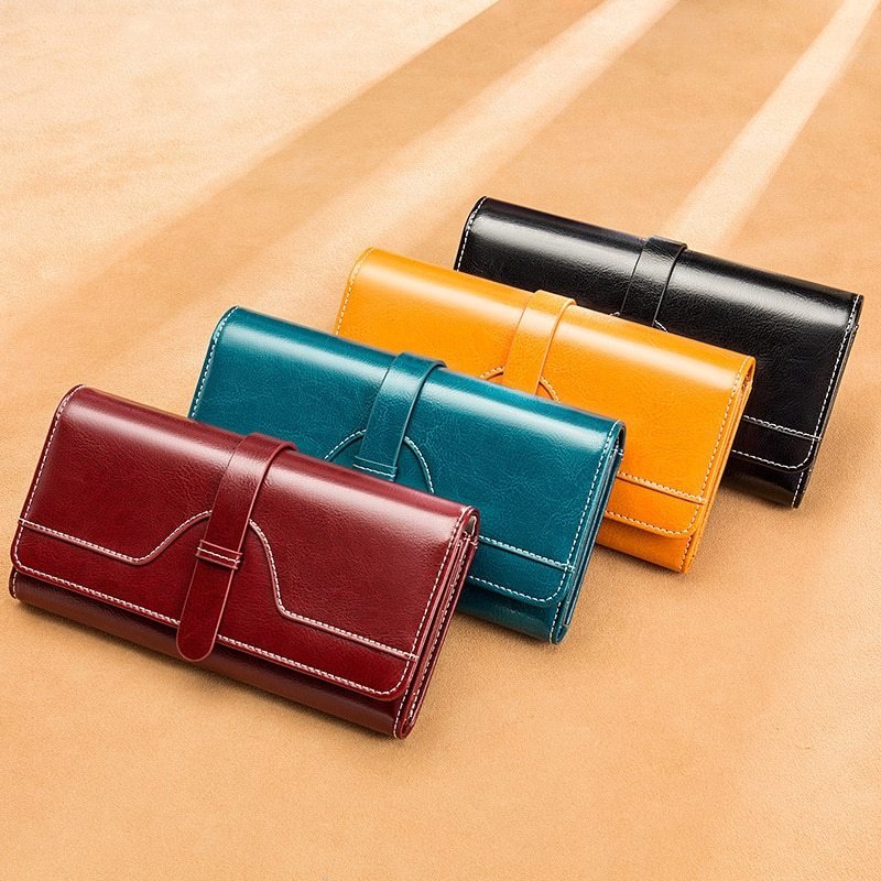 Women's Luxury Large Vintage Buckle Wallet - Classic Leather Bag