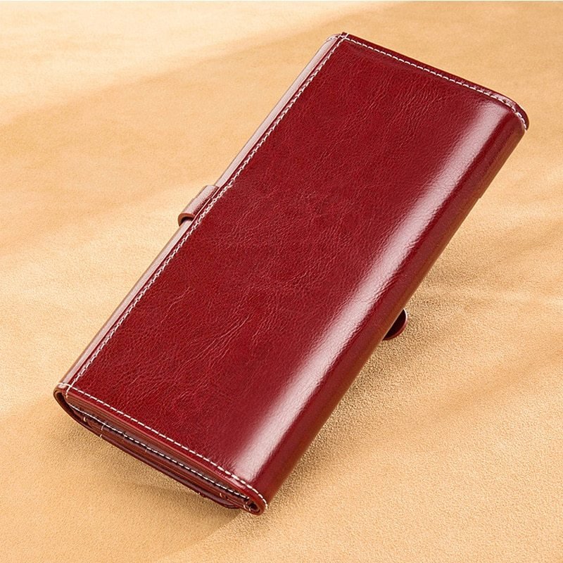 Women's Luxury Large Vintage Buckle Wallet - Classic Leather Bag