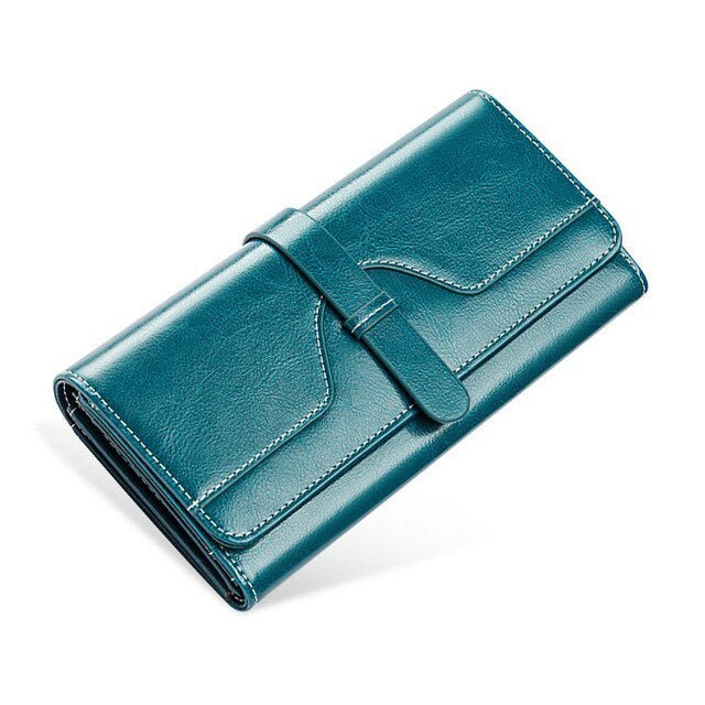 Women's Luxury Large Vintage Buckle Wallet - Classic Leather Bag