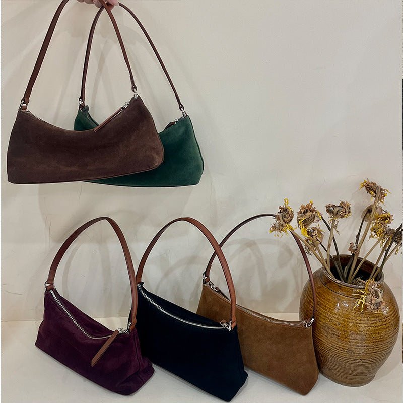 Women's Luxury Suede Underarm Leather Shoulder Handbag - Classic Leather Bag