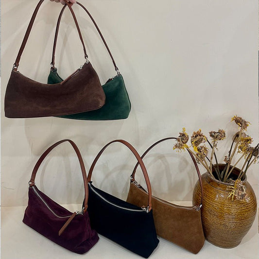 Women's Luxury Suede Underarm Leather Shoulder Handbag - Classic Leather Bag