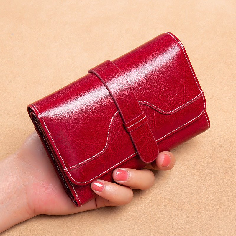 Women's Luxury Vintage Buckle Wallet - Classic Leather Bag