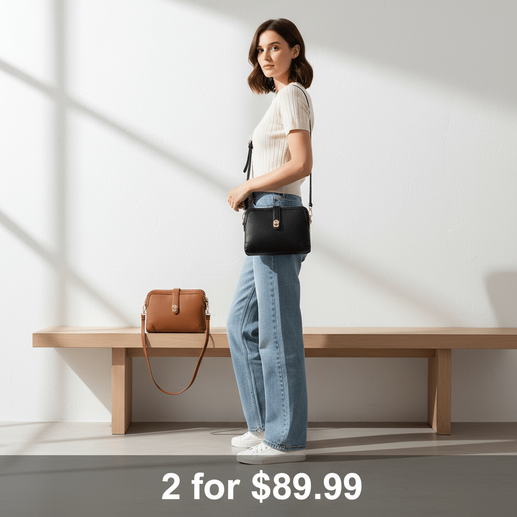 Women's Multi - functional Small Square Crossbody Bag - Classic Leather Bag