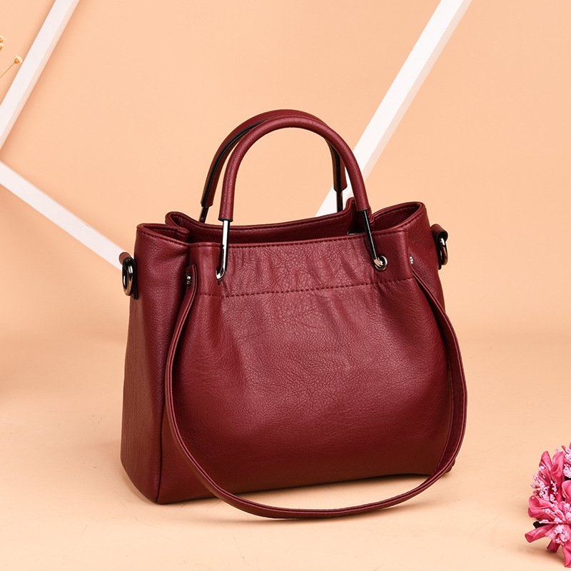 Women's Retro Leather Bucket Tote - Classic Leather Bag