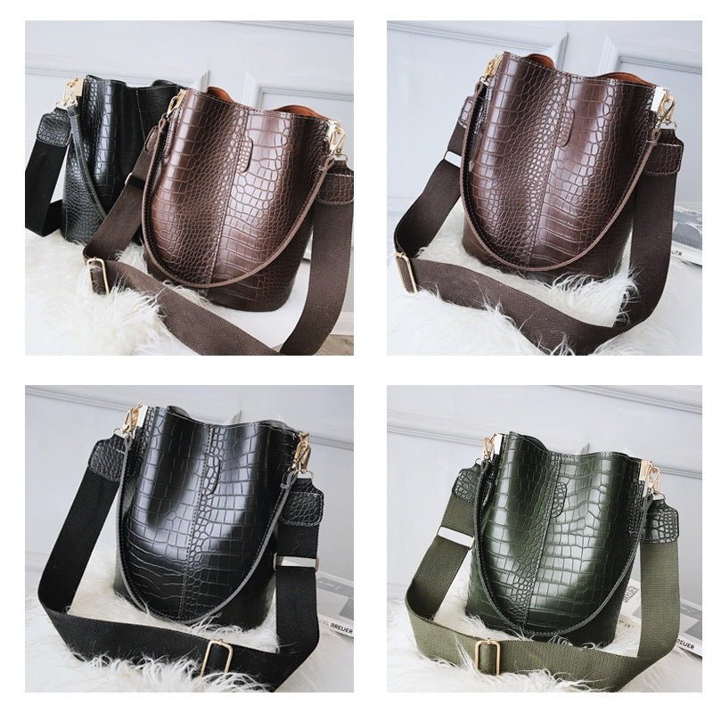 Women's Retro Reptile Bucket Bag - Classic Leather Bag