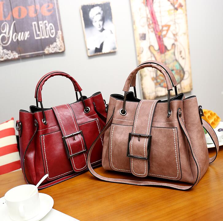 Women's Soft Vintage Bucket Handbag - Classic Leather Bag