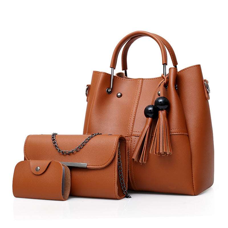 Women's Three Piece Bucket Tote Set - Classic Leather Bag