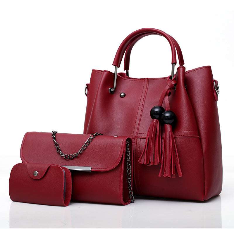 Women's Three Piece Bucket Tote Set - Classic Leather Bag