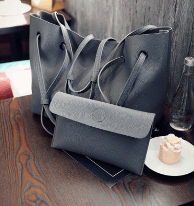 Women's Two-Piece Shoulder Tote Bag and Clutch - Classic Leather Bag