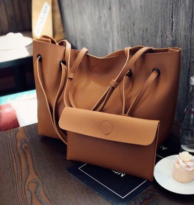 Women's Two-Piece Shoulder Tote Bag and Clutch - Classic Leather Bag