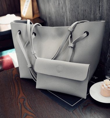 Women's Two-Piece Shoulder Tote Bag and Clutch - Classic Leather Bag