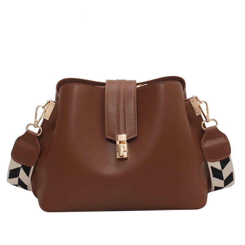 Women's Wide Shoulder Strap Bucket Bag - Classic Leather Bag